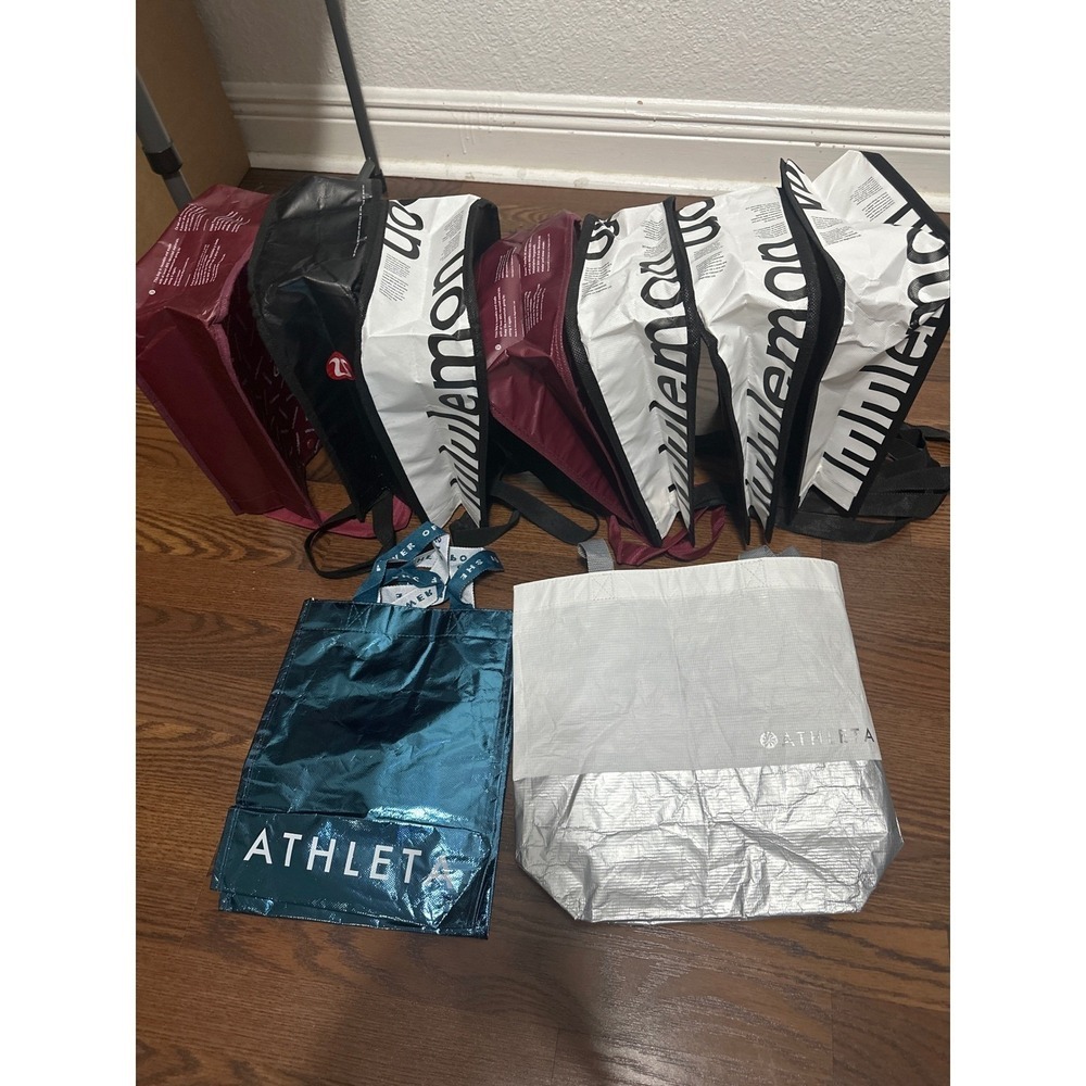 Lululemon and Athleta Reusable Tote Bag Bundle 9 pcs Black Red Teal Shopper - Picture 2 of 5